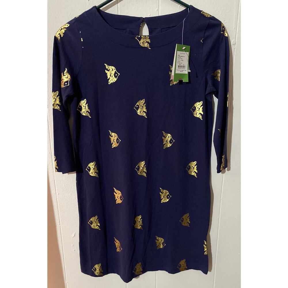 Lilly Pulitzer Girls Little Bay Dress NWD Size X-LARGE Navy 100% Cotton